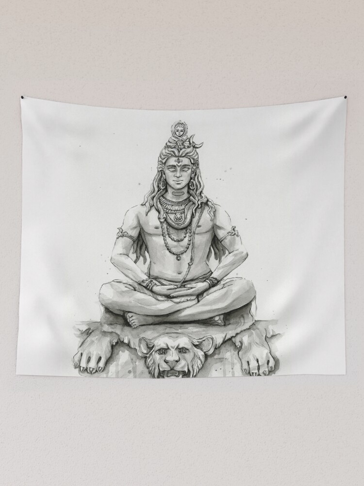 Lord Shiva in Himalays, Pencil Sketch - Arthub.ai