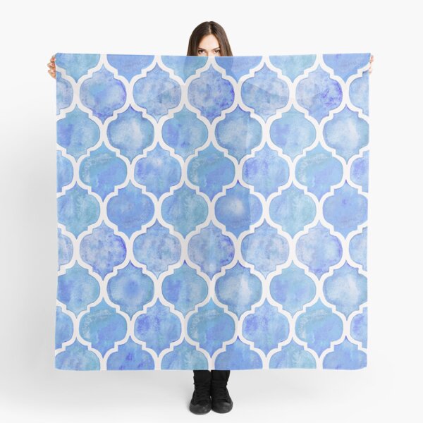 Cornflower Blue Moroccan Watercolor Pattern Scarf