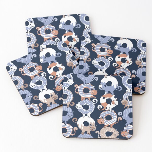 Item preview, Cats Donut Care // navy blue background indigo blue and brown sweet kitties designed and sold by SelmaCardoso.