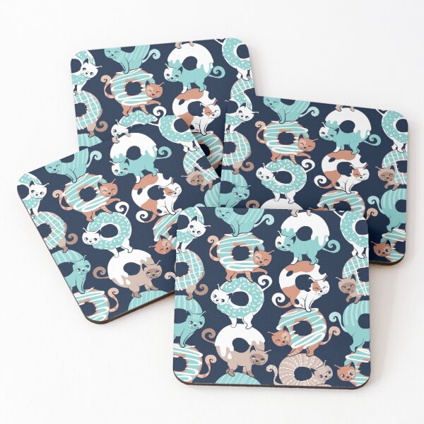 Item preview, Cats Donut Care // navy blue background mint and brown sweet kitties designed and sold by SelmaCardoso.