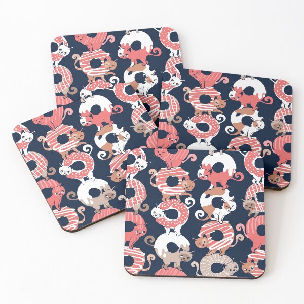 Item preview, Cats Donut Care // navy blue background coral and brown sweet kitties designed and sold by SelmaCardoso.