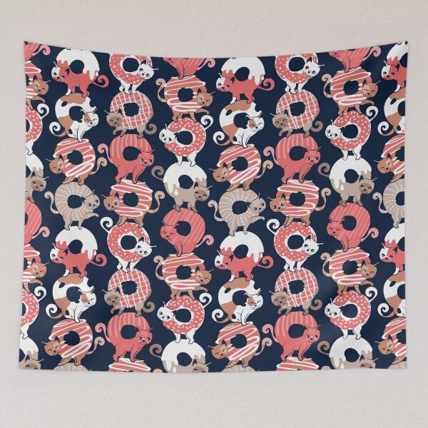 Item preview, Cats Donut Care // navy blue background coral and brown sweet kitties designed and sold by SelmaCardoso.