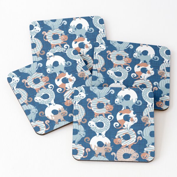 Item preview, Cats Donut Care // classic blue pantone color of the year background with slight linen texture pastel blue and brown sweet kitties designed and sold by SelmaCardoso.