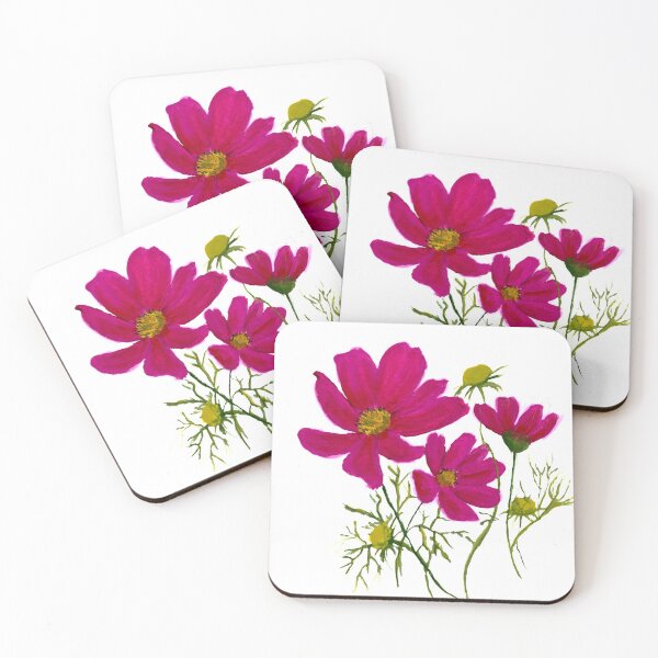Item preview, Bright pink cosmos florals designed and sold by Rekha Salin.