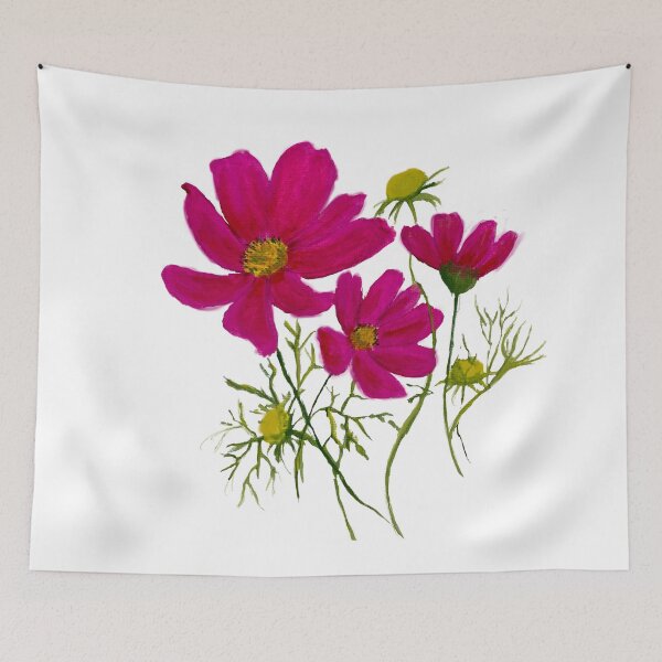Item preview, Bright pink cosmos florals designed and sold by Rekha Salin.