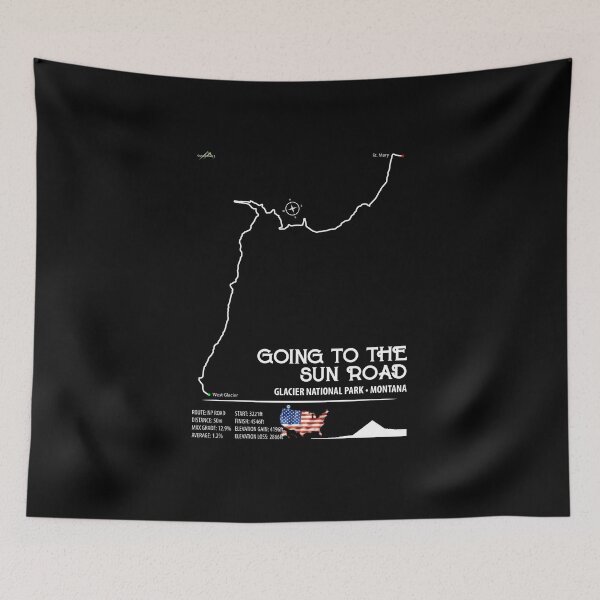 Item preview, Going To The Sun Road USA Glacier NP Motorcycle RV Car Cyclist Trail Map Art Print designed and sold by OuterShellUK.