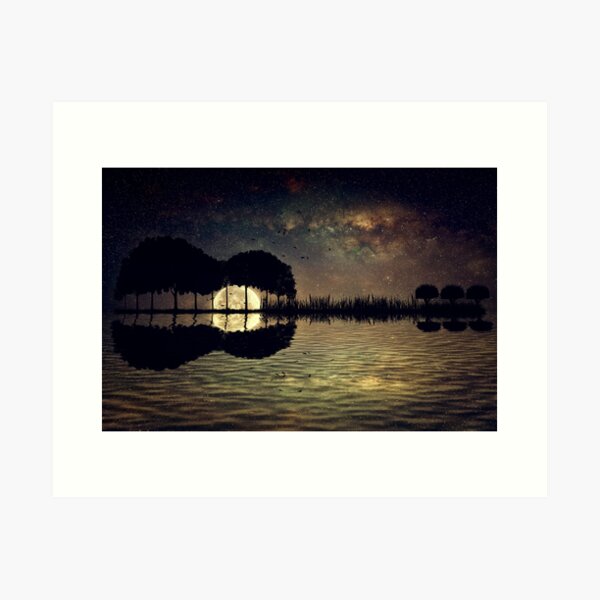 guitar island moonlight Art Print