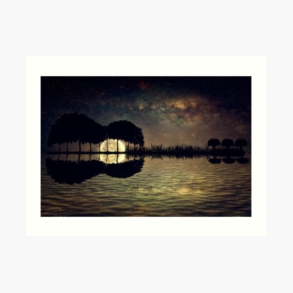 guitar island moonlight Art Print