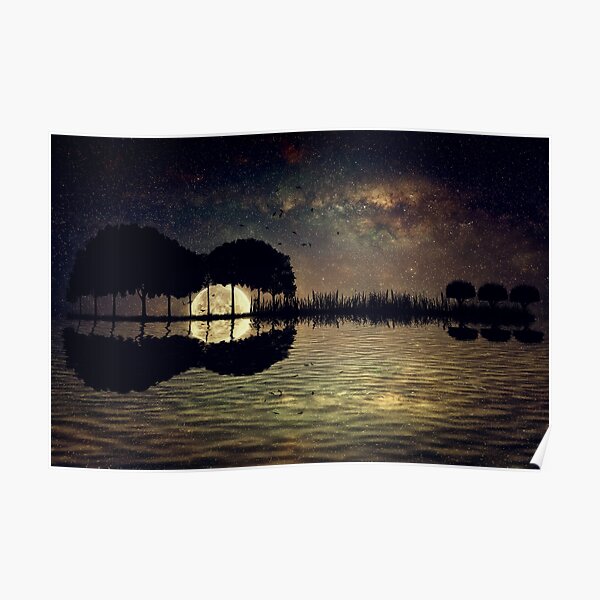 guitar island moonlight Poster