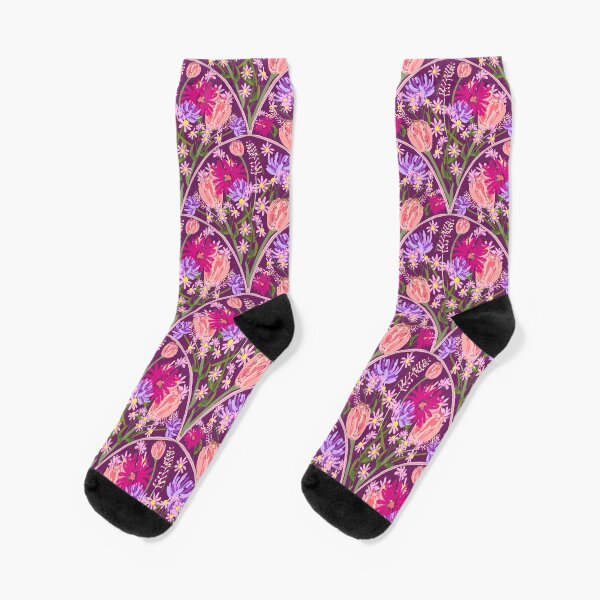 Wildflowers in Scallops in Aubergine by Tea with Xanthe Socks