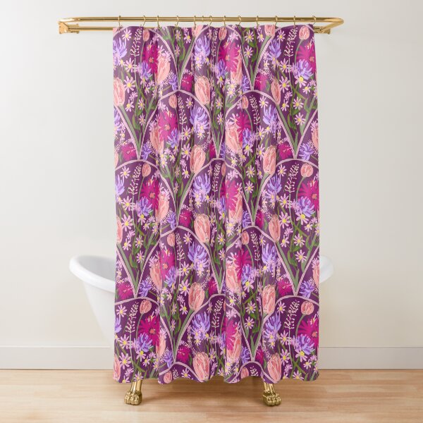 Wildflowers in Scallops in Aubergine by Tea with Xanthe Shower Curtain