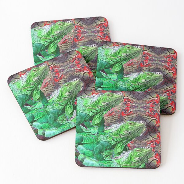 Item preview, THREE GREEN IGUANAS ORNATE RED BACKGROUND designed and sold by sharlesart.