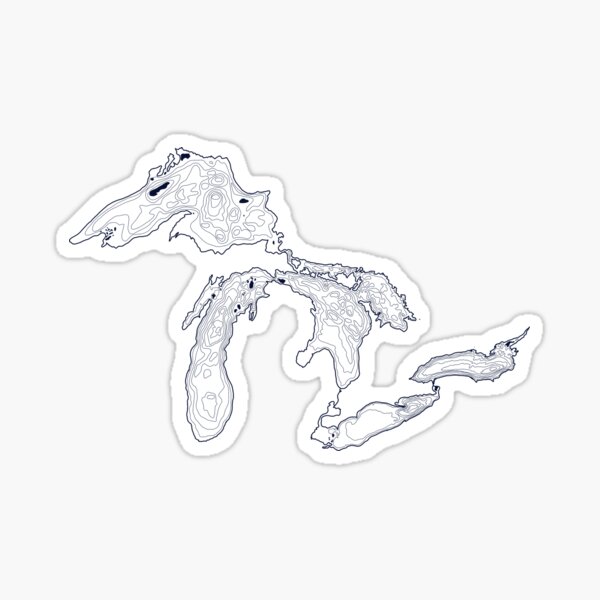Great Lakes Depth Map Navy Blue Contour Lines Sticker