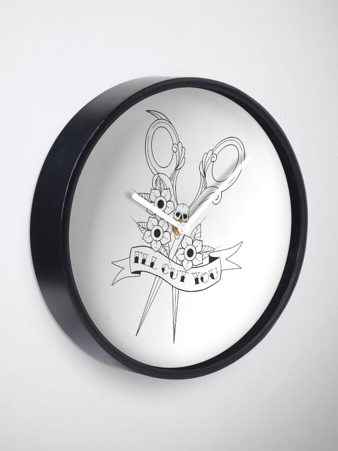Hairdresser skull scissors I'll cut you Clock for Sale by msbdesigns