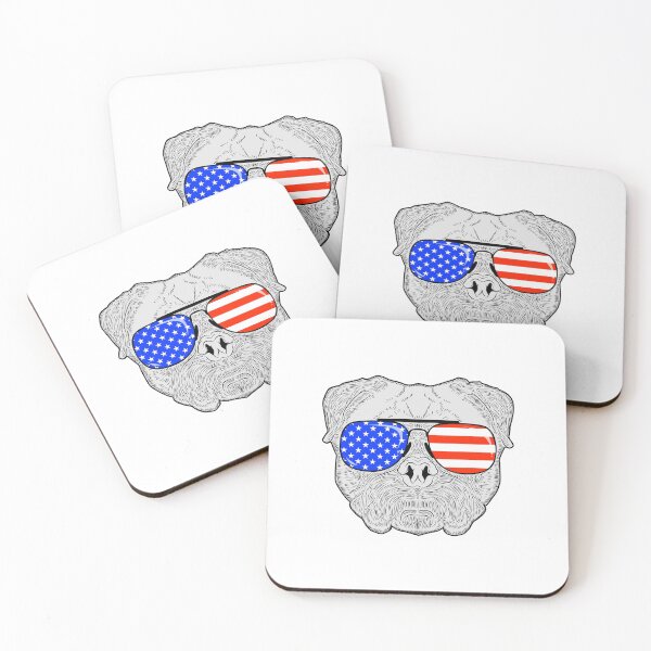 Item preview, Patriotic July 4th American Flag Pug Dog Face with Sunglasses for Independence Day Celebrations designed and sold by phoxydesign.