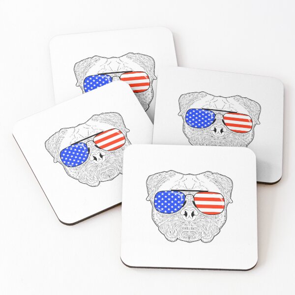 Item preview, Patriotic July 4th American Flag Pug Dog Face with Sunglasses for Independence Day Celebrations designed and sold by phoxydesign.