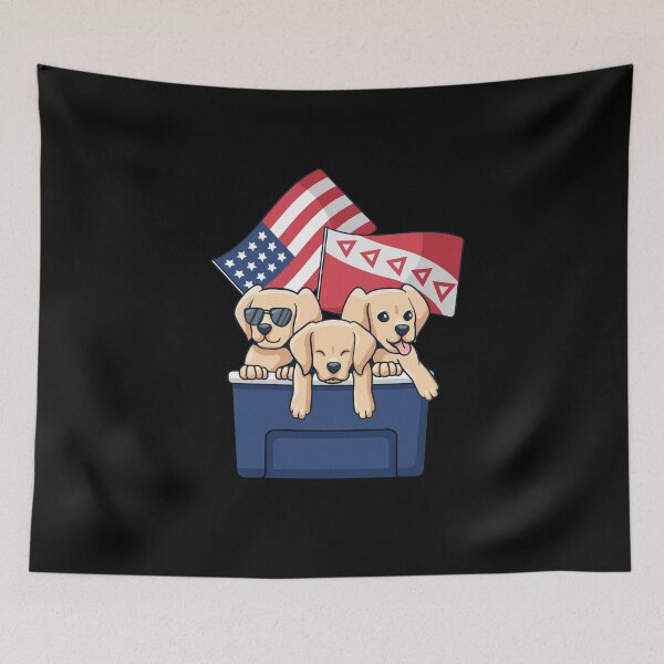 Item preview, Labrador puppies in a box with country flags designed and sold by Frergo.
