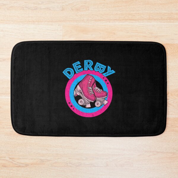 Item preview, Roller Derby Girl 80s Skate Disco - Pink & Blue - Round Text designed and sold by phoxydesign.