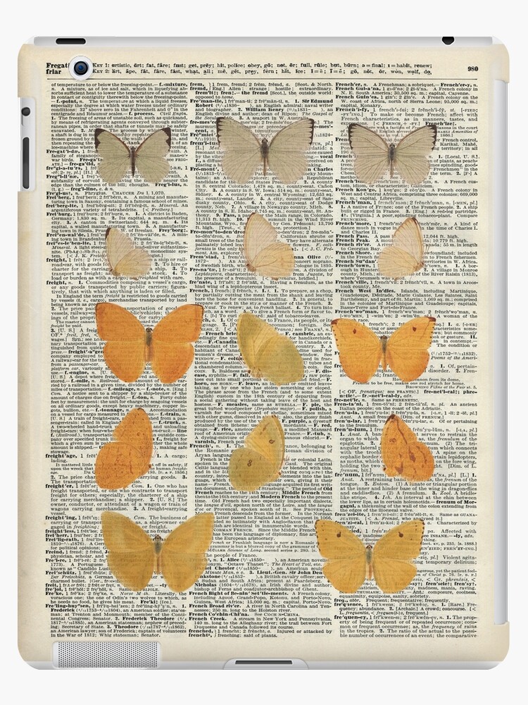 Yellow butterflies over encyclopedia book page,Monarch