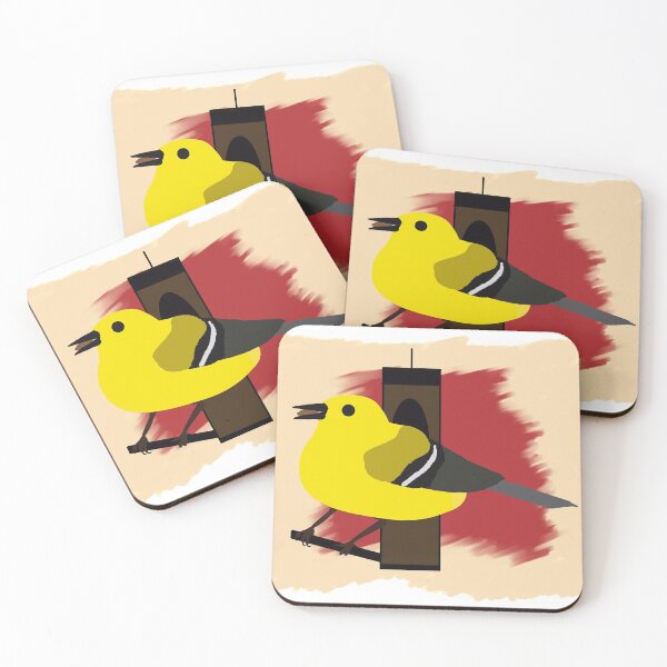 Item preview, Minimalist Pine Warbler on a Bird Feeder designed and sold by BjernRaz.