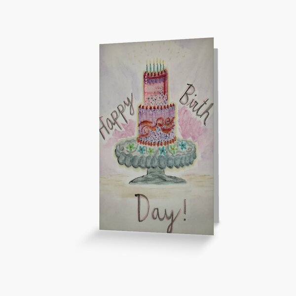 Happy Birthday Cake Print Greeting Card