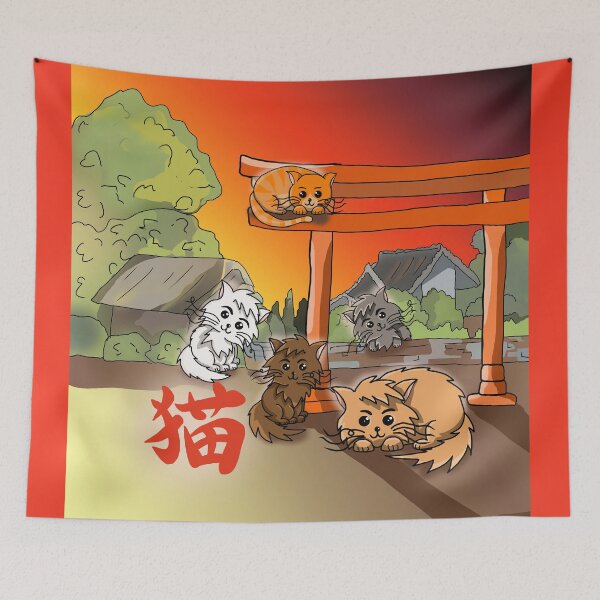 Item preview, Cat kanji with cats at a torii gate designed and sold by CuisineCat.