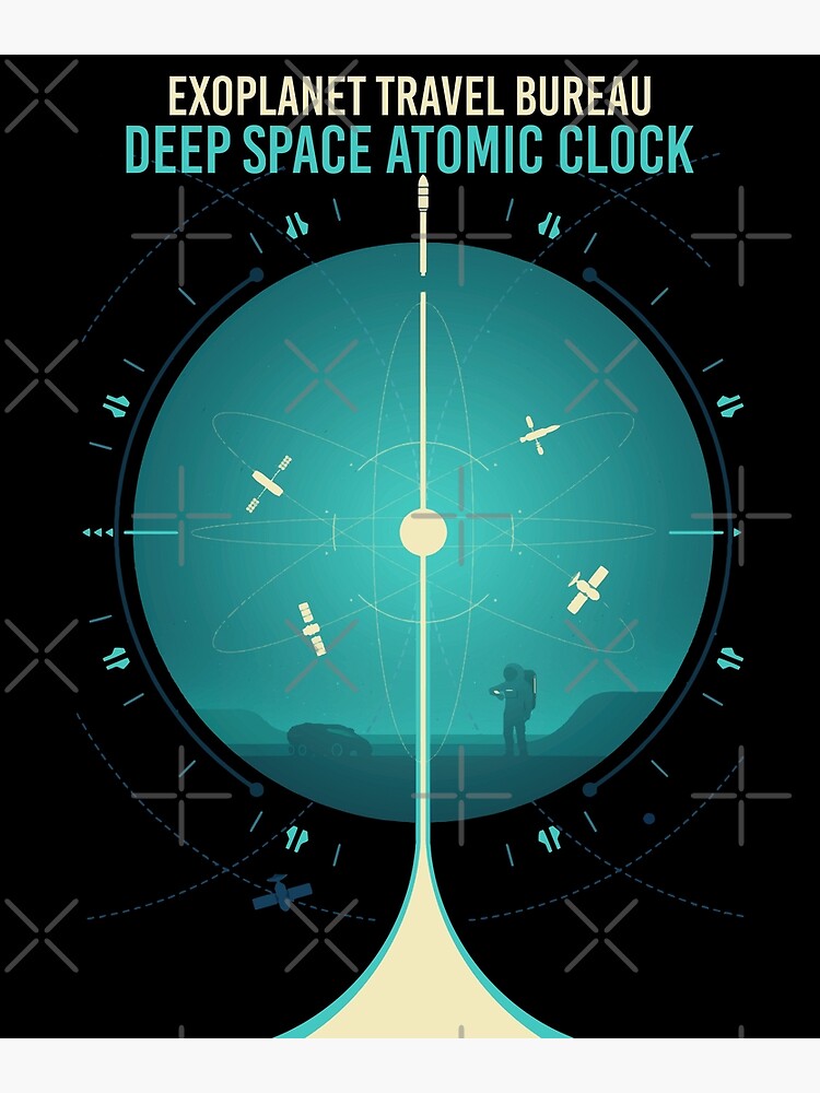 Disover NASA Exoplanet Travel Poster: Blue Space Atomic Clock Premium Matte Vertical Poster