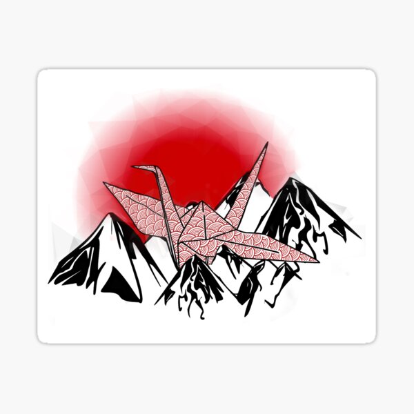 Origami Crane in the Mountains Sticker