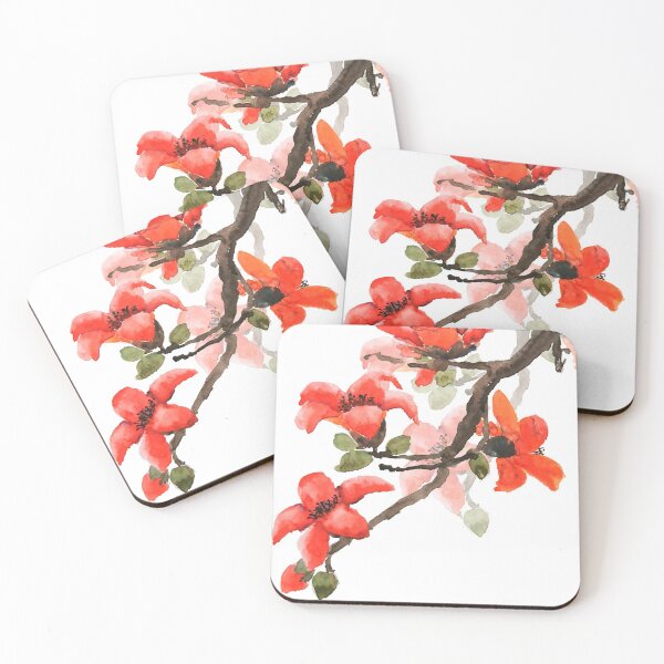 Item preview, red orange kapok flowers painting  designed and sold by ColorandColor.