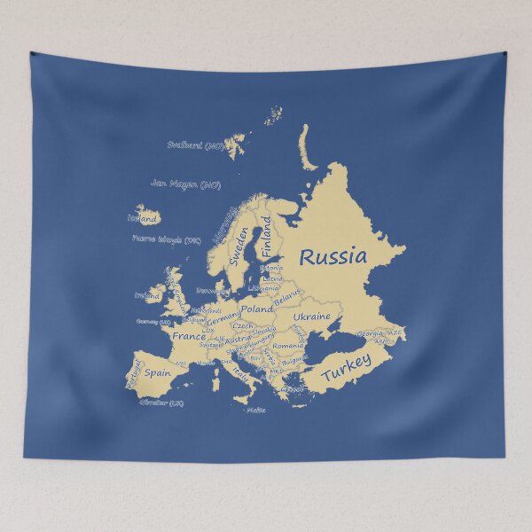 Item preview, Europe Map Graphic Printed Map Art blue background designed and sold by mashmosh.