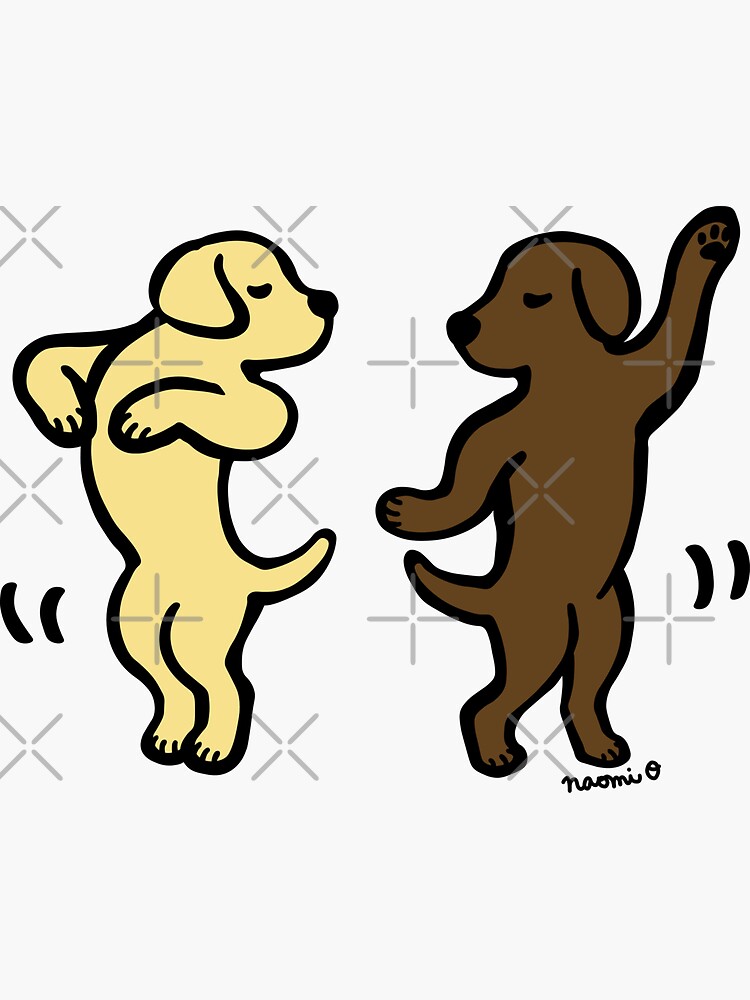 Thumbnail 3 of 3, Sticker, Dancing Yellow and Chocolate Labradors designed and sold by HappyLabradors.