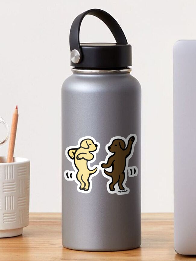 Thumbnail 1 of 3, Sticker, Dancing Yellow and Chocolate Labradors designed and sold by HappyLabradors.