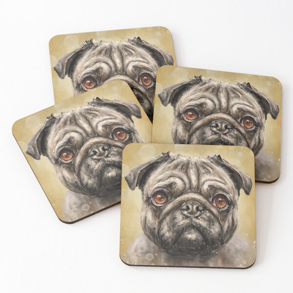 Item preview, Contemporary Painting of a Pug with its Gorgeous Orange Eyes and Expression on Orange Background designed and sold by ibadishi.