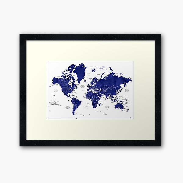 Aperçu de l'œuvre Carte du monde bleu marine avec pays créée et vendue par blursbyai.