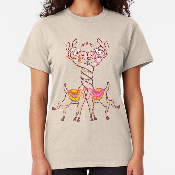 Llamas intertwining necks, falling in love and kissing passionately Classic T-Shirt