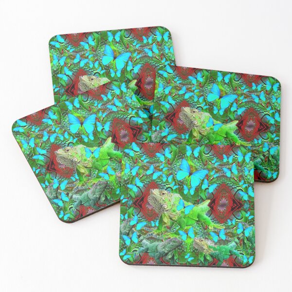 Item preview, BLUE BUTTERFLY SWARM & GREEN IGUANAS  designed and sold by sharlesart.