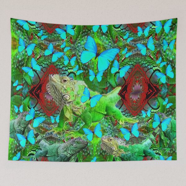Item preview, BLUE BUTTERFLY SWARM & GREEN IGUANAS  designed and sold by sharlesart.