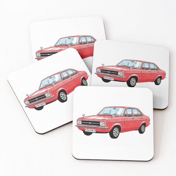 Item preview, Ford Escort Mk2 4-door illustration in red designed and sold by Retroblast.