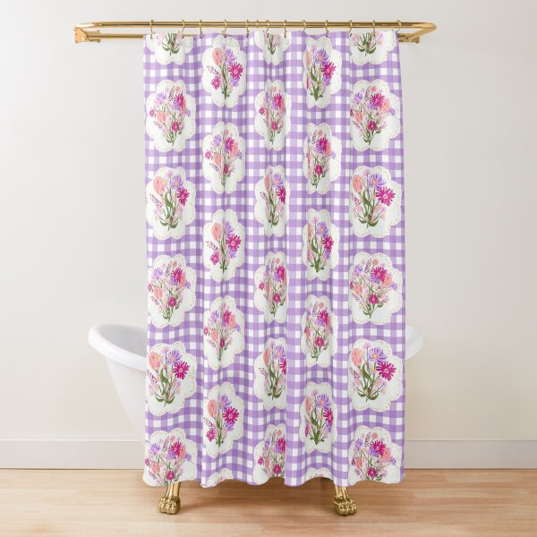 Wildflowers Bouquets on Purple Gingham by Tea with Xanthe Shower Curtain