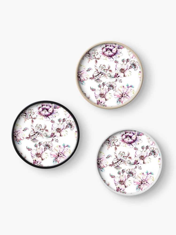Thumbnail 3 of 4, Clock, flower pattern design designed and sold by Rimscollection.