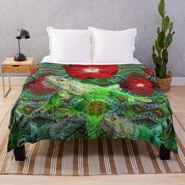 Item preview, TROPICAL RED HIBISCUS FLOWERS & GREEN IGUANAS designed and sold by sharlesart.