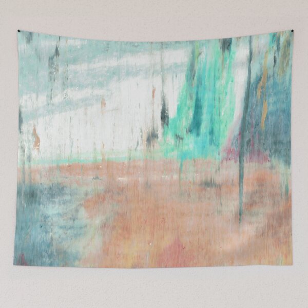 Item preview, Abstract Impressionist Landscape, Hand Painted Oil Pastel Drawing in Pastel Peach, Turquoise, Gray, and White designed and sold by Camille Woodward.