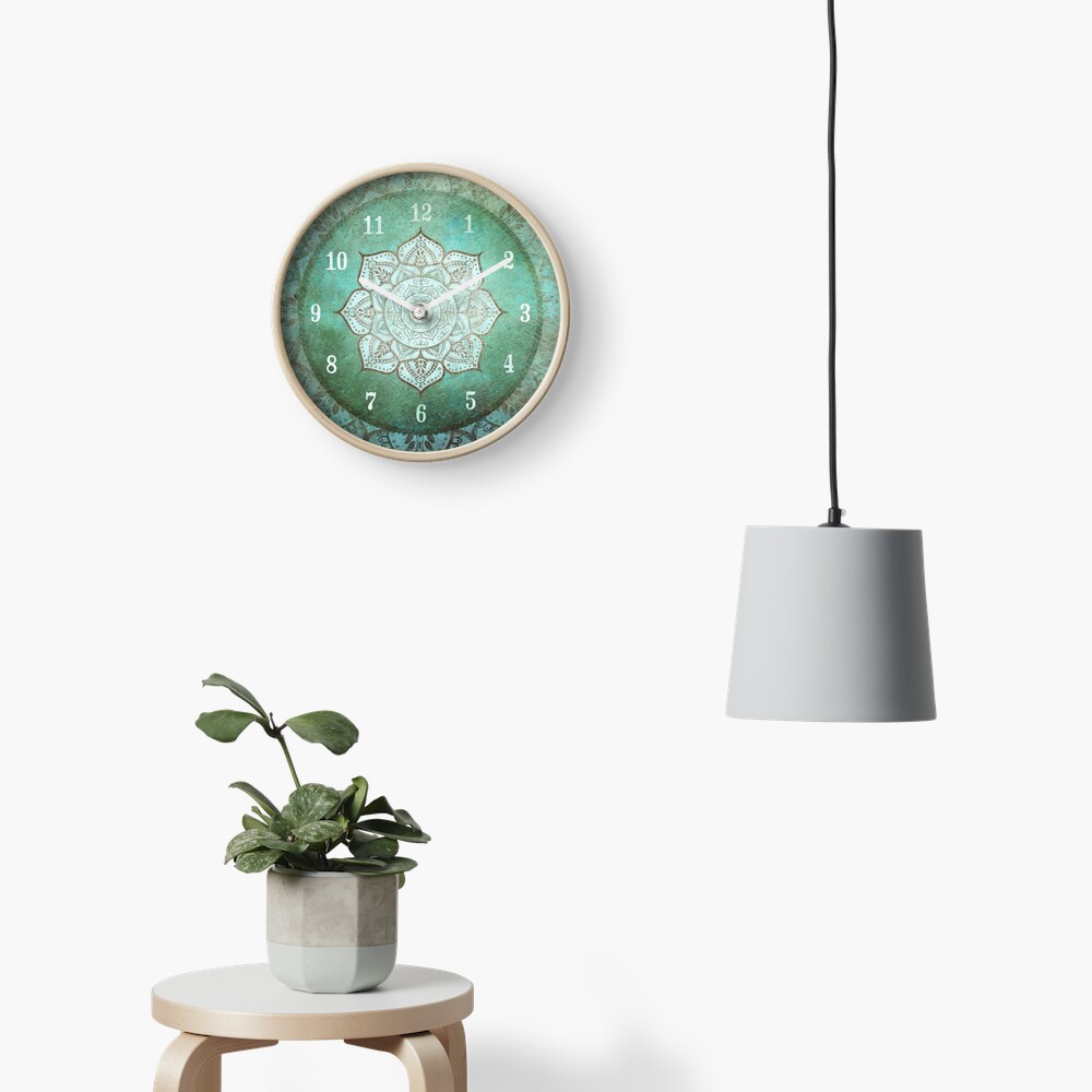 Indian Style Mandala Wall Clock / Vintage Bohemian Faded Green Zen Hippie Meditation Wall Clock