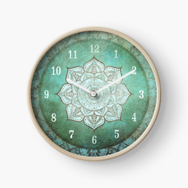 Indian Style Mandala Wall Clock / Vintage Bohemian Faded Green Zen Hippie Meditation Wall  Clock