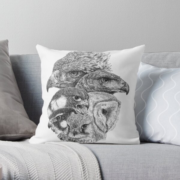 Bird of prey ink illustration Throw Pillow