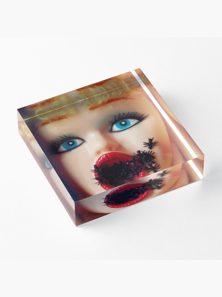 Alternate view of Feminist Kitsch Horror Creepy Blow Up Doll Head Print Acrylic Block