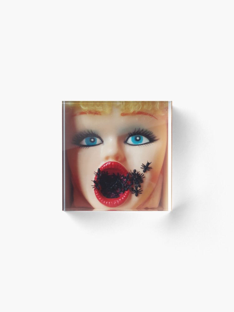 Alternate view of Feminist Kitsch Horror Creepy Blow Up Doll Head Print Acrylic Block