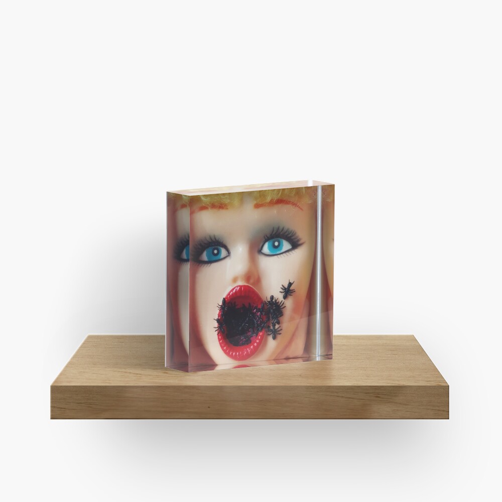 Feminist Kitsch Horror Creepy Blow Up Doll Head Print Acrylic Block