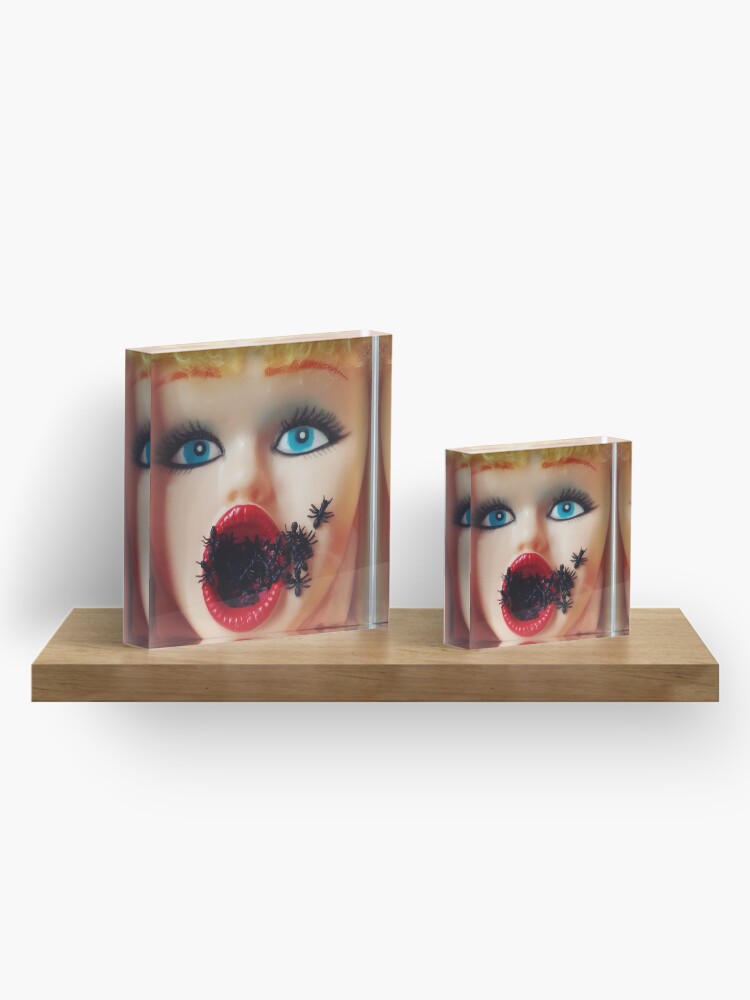 Alternate view of Feminist Kitsch Horror Creepy Blow Up Doll Head Print Acrylic Block