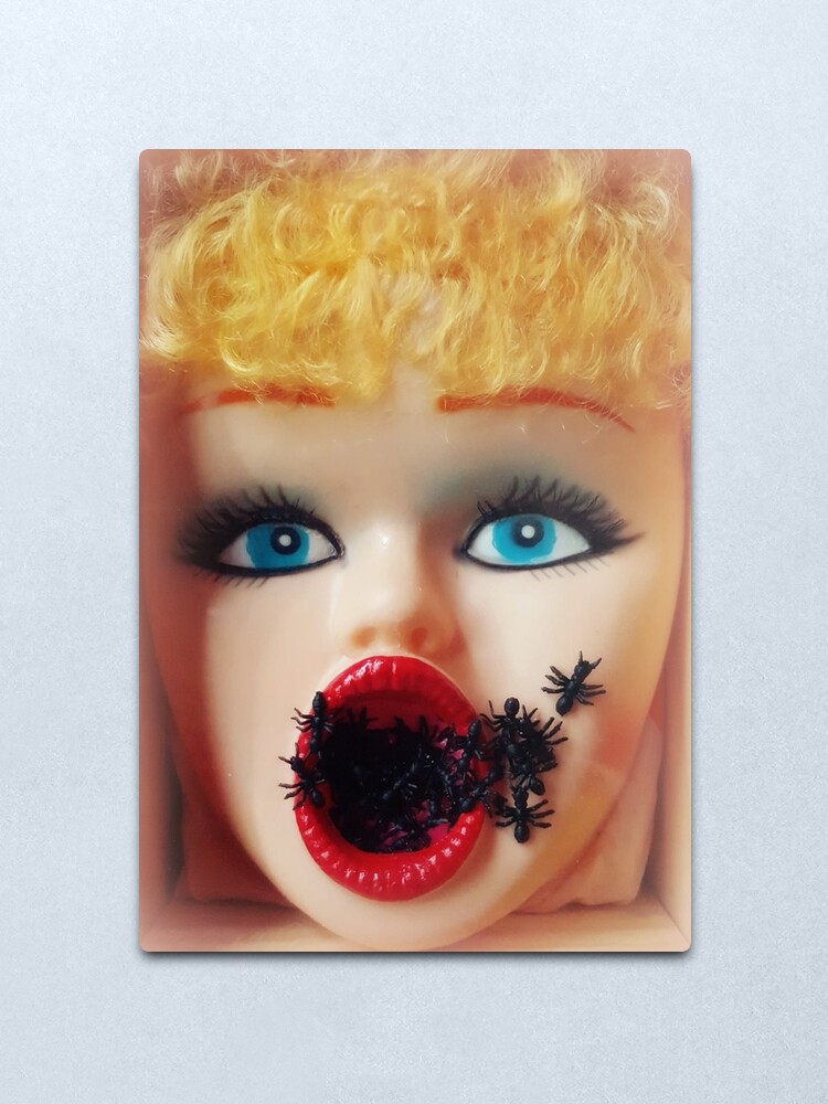 Alternate view of Feminist Kitsch Horror Creepy Blow Up Doll Head Print Metal Print